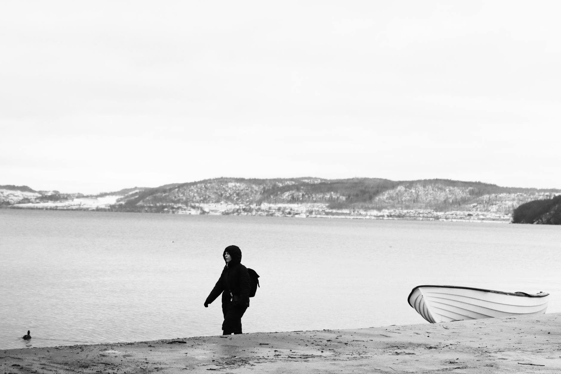 black and white beach scene in jonkoping sweden